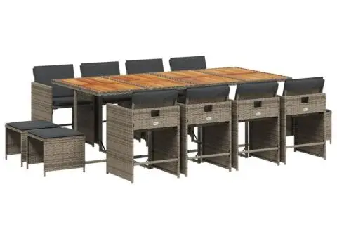 Set mobilier de grădină cu perne, 13 piese, gri, poliratan - 2/5