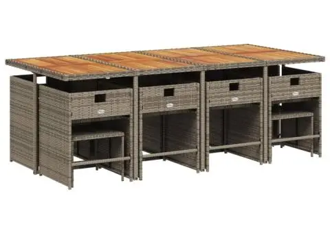 Set mobilier de grădină cu perne, 13 piese, gri, poliratan - 3/5