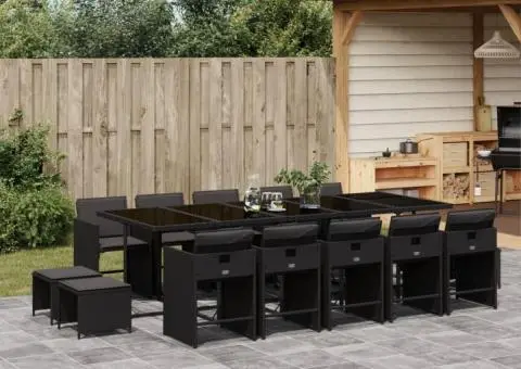 Set mobilier de grădină cu perne, 15 piese, negru, poliratan - 1/5