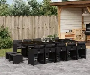 vidaXL Set mobilier de grădină cu perne, 15 piese, negru, poliratan