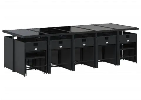 Set mobilier de grădină cu perne, 15 piese, negru, poliratan - 3/5