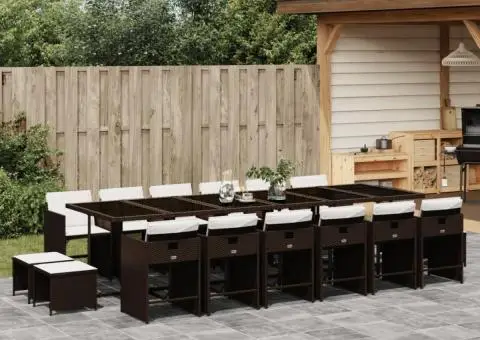 Set mobilier de grădină cu perne, 17 piese, maro, poliratan - 1/5