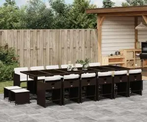 vidaXL Set mobilier de grădină cu perne, 17 piese, maro, poliratan