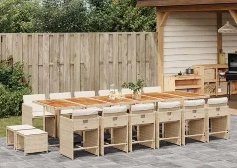 Set mobilier de grădină cu perne, 17 piese, bej, poliratan - 1/5