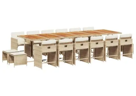 Set mobilier de grădină cu perne, 17 piese, bej, poliratan - 2/5