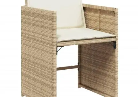 Set de masă pentru grădină, 9 piese, cu perne, bej, poliratan - 4/5