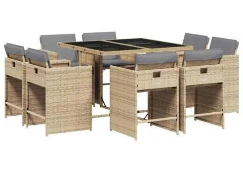 Set de masă pentru grădină, 9 piese, cu perne, bej, poliratan - 2/5