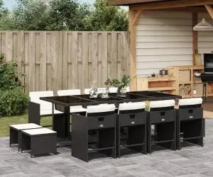 vidaXL Set mobilier de grădină cu perne, 13 piese, negru, poliratan