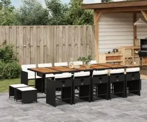 vidaXL Set mobilier de grădină cu perne, 15 piese, negru, poliratan