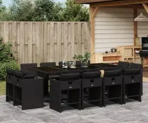vidaXL Set mobilier de grădină cu perne, 13 piese, negru, poliratan