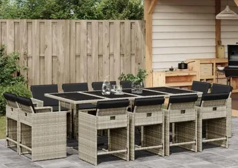 Set mobilier de grădină cu perne 13 piese gri deschis poliratan - 1/5