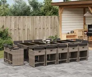 vidaXL Set mobilier de grădină cu perne, 15 piese, gri, poliratan
