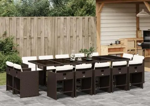 Set mobilier de grădină cu perne, 15 piese, maro, poliratan - 1/5