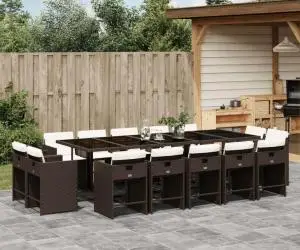 vidaXL Set mobilier de grădină cu perne, 15 piese, maro, poliratan