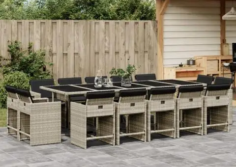 Set mobilier de grădină cu perne 15 piese gri deschis poliratan - 1/5