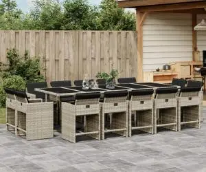 vidaXL Set mobilier de grădină cu perne 15 piese gri deschis poliratan