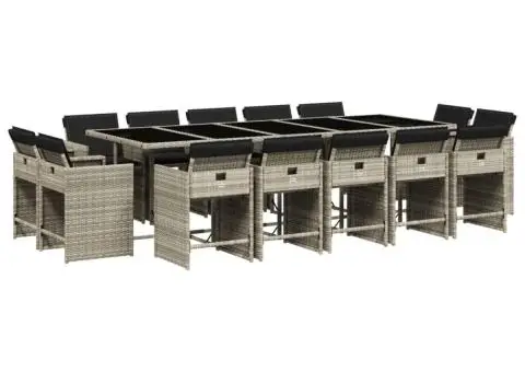 Set mobilier de grădină cu perne 15 piese gri deschis poliratan - 2/5