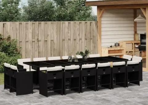 Set mobilier de grădină cu perne, 17 piese, negru, poliratan - 1/5