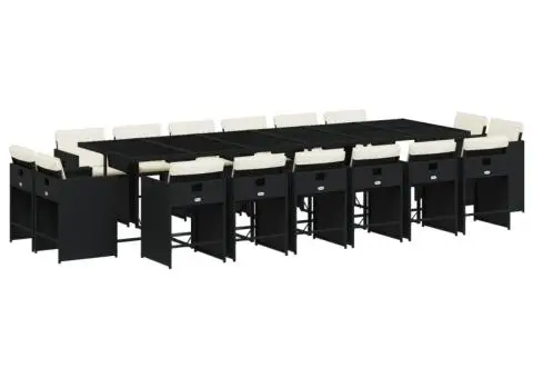 Set mobilier de grădină cu perne, 17 piese, negru, poliratan - 2/5