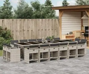 vidaXL Set mobilier de grădină cu perne 17 piese gri deschis poliratan