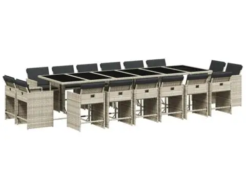 Set mobilier de grădină cu perne 17 piese gri deschis poliratan - 2/5