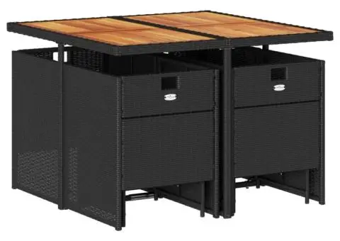 Set mobilier de grădină cu perne, 9 piese, negru, poliratan - 3/5