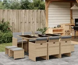 vidaXL Set mobilier grădină cu perne, 11 piese bej combinat poliratan