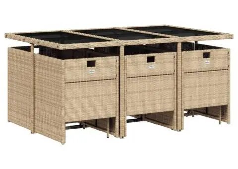 Set mobilier grădină cu perne, 11 piese bej combinat poliratan - 3/5