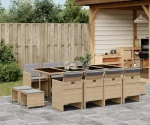vidaXL Set mobilier grădină cu perne, 13 piese, bej combinat poliratan
