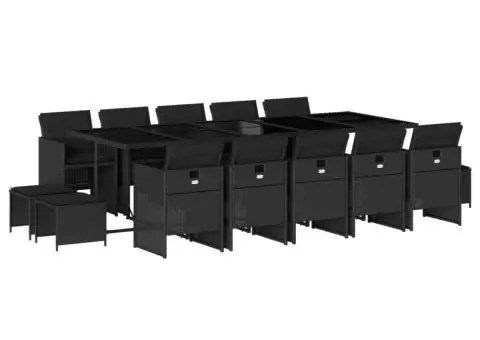 Set mobilier de grădină cu perne, 15 piese, negru, poliratan - 2/5