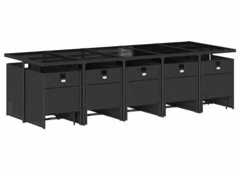 Set mobilier de grădină cu perne, 15 piese, negru, poliratan - 3/5