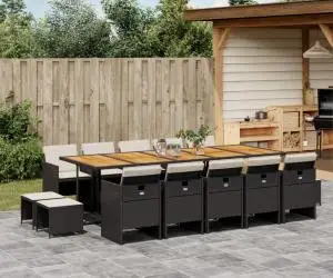 vidaXL Set mobilier de grădină cu perne, 15 piese, negru, poliratan