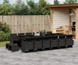 vidaXL Set mobilier de grădină cu perne, 17 piese, negru, poliratan
