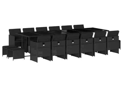 Set mobilier de grădină cu perne, 17 piese, negru, poliratan - 2/5