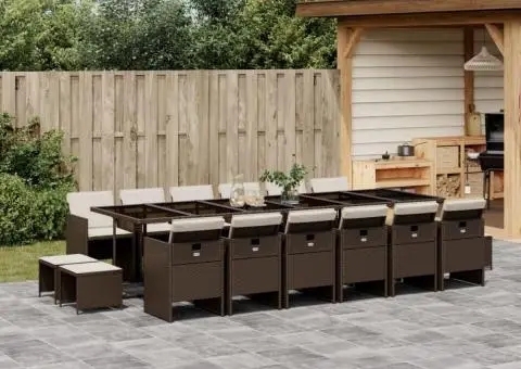 Set mobilier de grădină cu perne, 17 piese, maro, poliratan - 1/5