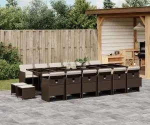 vidaXL Set mobilier de grădină cu perne, 17 piese, maro, poliratan