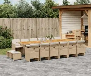 vidaXL Set mobilier de grădină cu perne, 17 piese, bej, poliratan