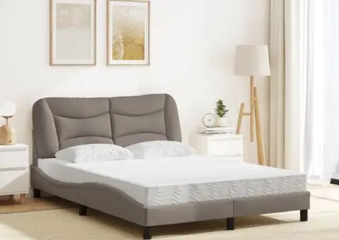 Pat cu saltea, gri taupe, 120x200 cm, textil - 3/5