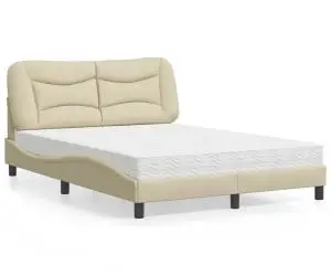 vidaXL Pat cu saltea, crem, 140x200 cm, material textil