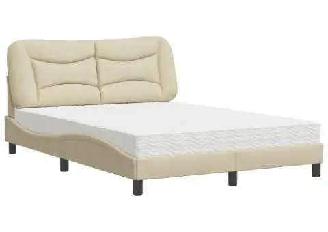Pat cu saltea, crem, 140x200 cm, material textil - 2/5