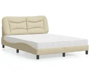 vidaXL Pat cu saltea, crem, 140x200 cm, textil