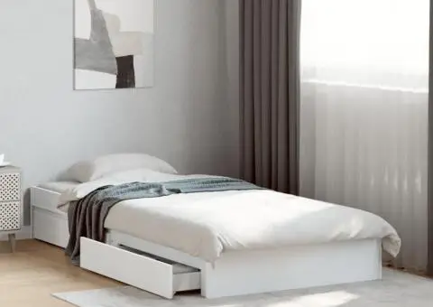 Cadru de pat cu sertare, alb, 75x190 cm, lemn prelucrat - 1/5