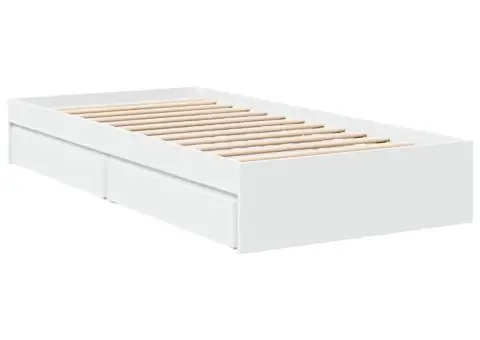 Cadru de pat cu sertare, alb, 75x190 cm, lemn prelucrat - 3/5