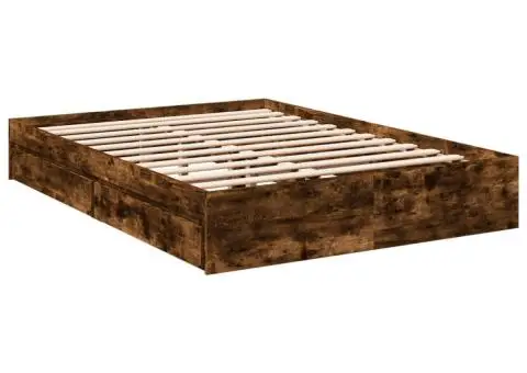 Cadru pat cu sertare stejar fumuriu 120x200 cm lemn prelucrat - 3/5