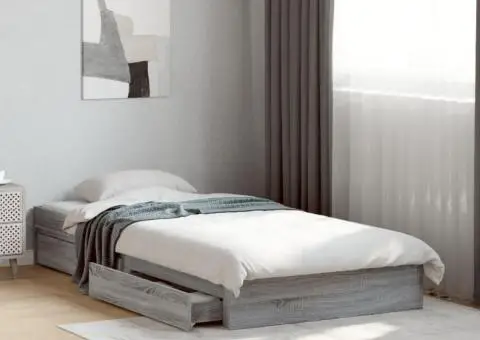 Cadru de pat cu sertare gri sonoma 75x190 cm lemn prelucrat - 1/5