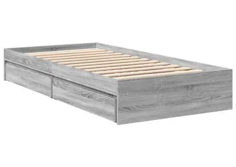 Cadru de pat cu sertare gri sonoma 75x190 cm lemn prelucrat - 3/5