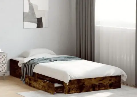 Cadru pat cu sertare stejar fumuriu 100x200 cm lemn prelucrat - 1/5