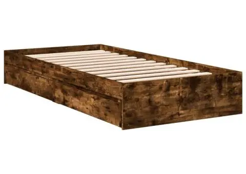 Cadru pat cu sertare stejar fumuriu 100x200 cm lemn prelucrat - 3/5