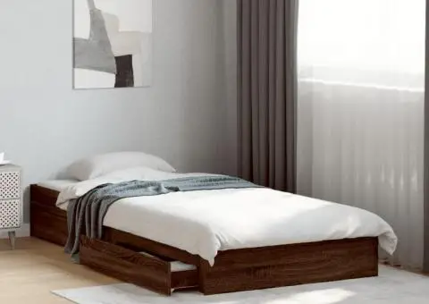 Cadru de pat cu sertare, stejar maro, 100x200 cm lemn prelucrat - 1/5