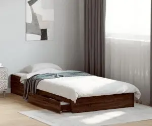 vidaXL Cadru de pat cu sertare, stejar maro, 100x200 cm lemn prelucrat